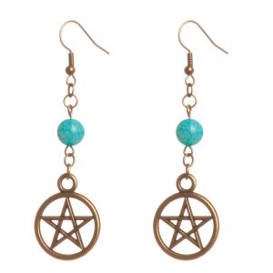 Wiccan pentagram charm hengende øredobber med drageårer agat stein