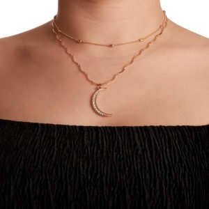 Damer gullfarget flerlags månekjede med diamanter i vintage stil