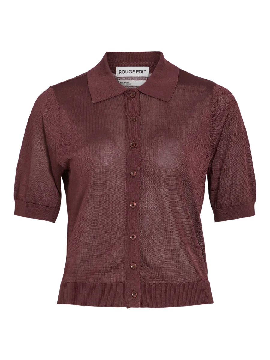 ROUCLARA Knit Polo-Shirt - Decadent Chocolate - Image 7