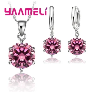 925 Sølv rund diamant smykkesett