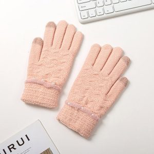 Vintage stil damer touch-screen vinterhansker krem-rosa