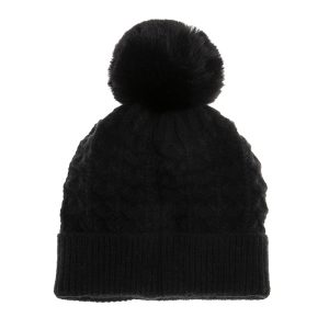 Kvinner svart høst vinterhue ull beanie med pom
